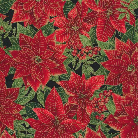 Timeless Treasures Metallic Holiday Spice Packed Poinsettias 